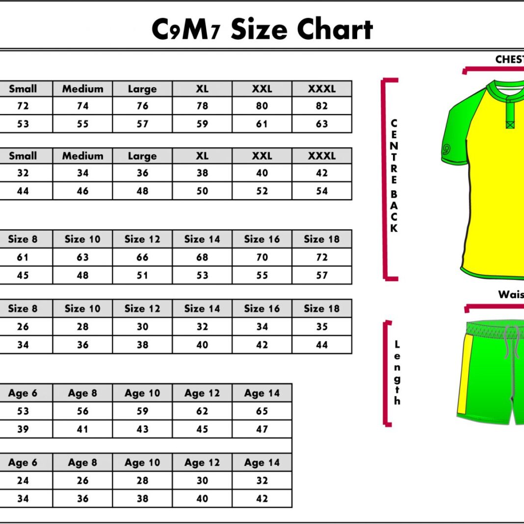 soccer jersey size chart